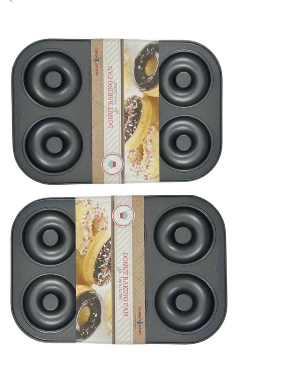 2 Nordic Ware Donut Baking Pan Nonstick‎ 3” Doughnut Mold Silver  6-Cavity Each